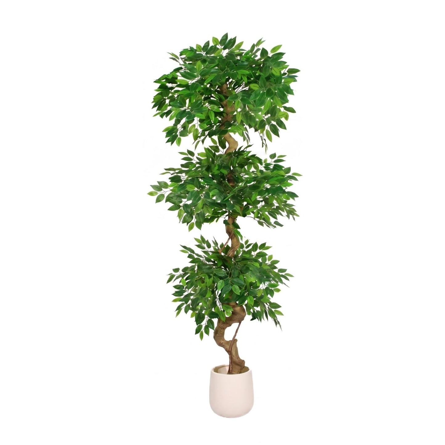 4FT Artificial Ficus Tree,Large Fake Tree with White Planter, Tall Faux Ficus Tree with Lifelike Leaves and Realistic Trunk, Artificial Plants Indoor for Décor Home Office Living Room