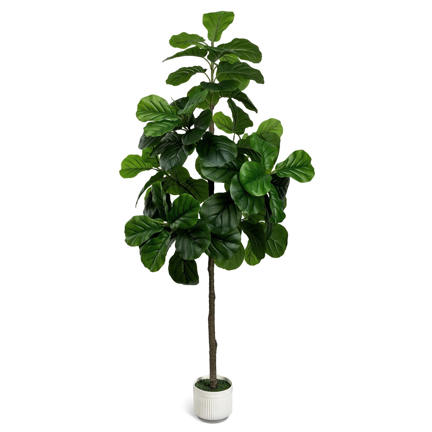 Artificial Fiddle Leaf Fig Tree 6FT - Large Fake Trees with White Planter, Tall Faux Ficus Lyrata Tree Floor Plants for Indoor Home Decor Office Living Room Housewarming Gift, 1Pack