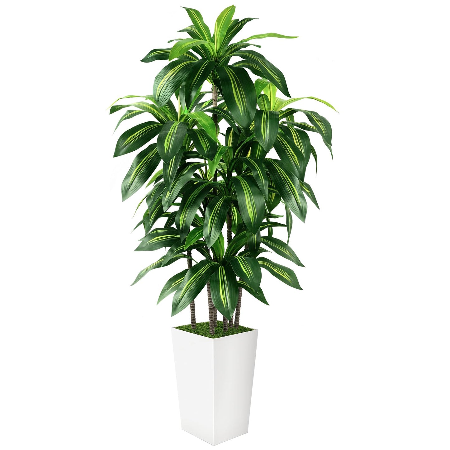 Artificial Dracaena Tree Indoor, 5FT Tall Fake Tree with White Tall Planter, Artificial Tree Fake Yucca Potted Tree for Home Office Living Room Decor, Tall Artificial Plant for Housewarming