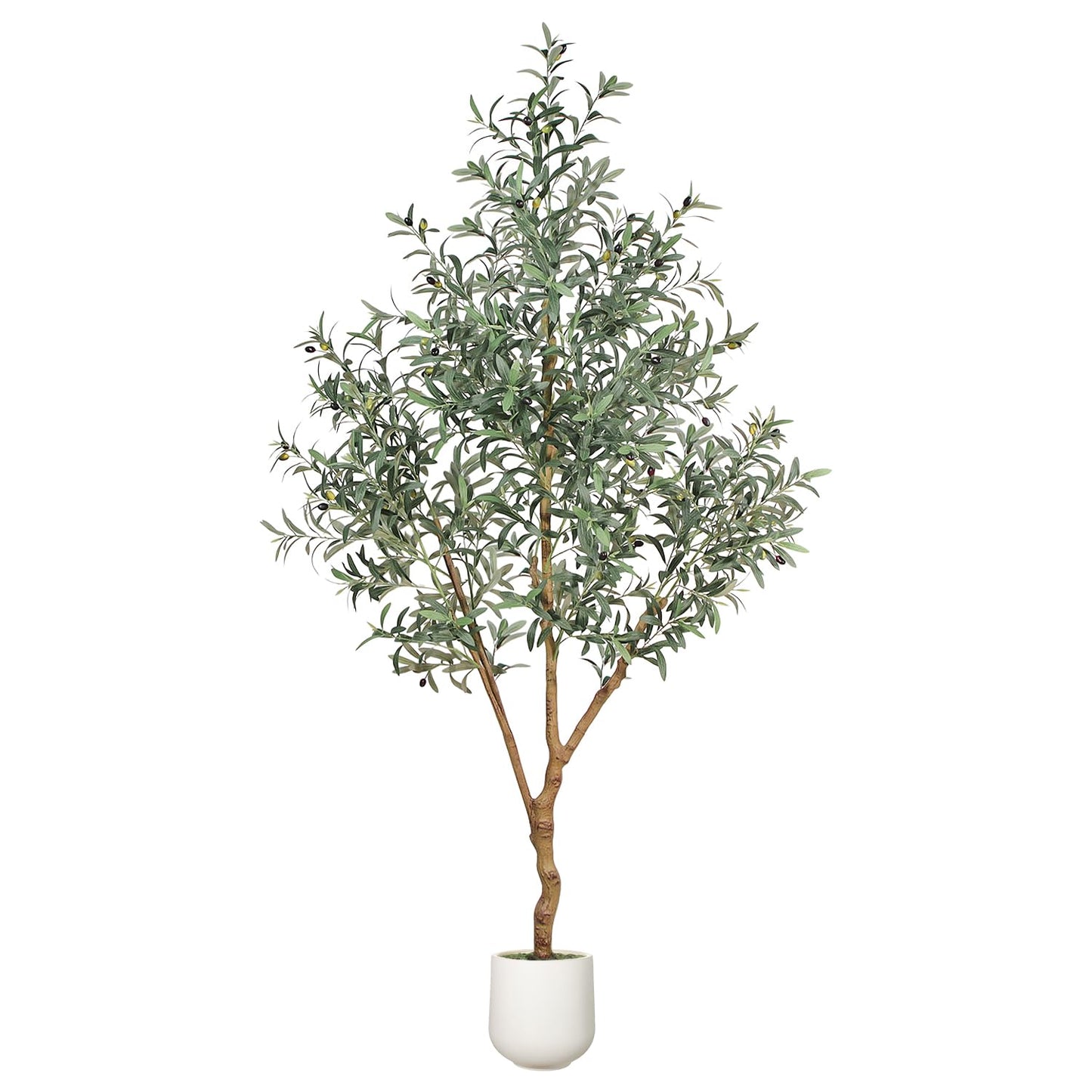 7FT Olive Trees Artificial Indoor - Realistic Artificial Olive Tree Indoor with White Planter, Large Full Fake Plants with Lifelike Fruits and Leaves for Modern Home Office Living Room Decor