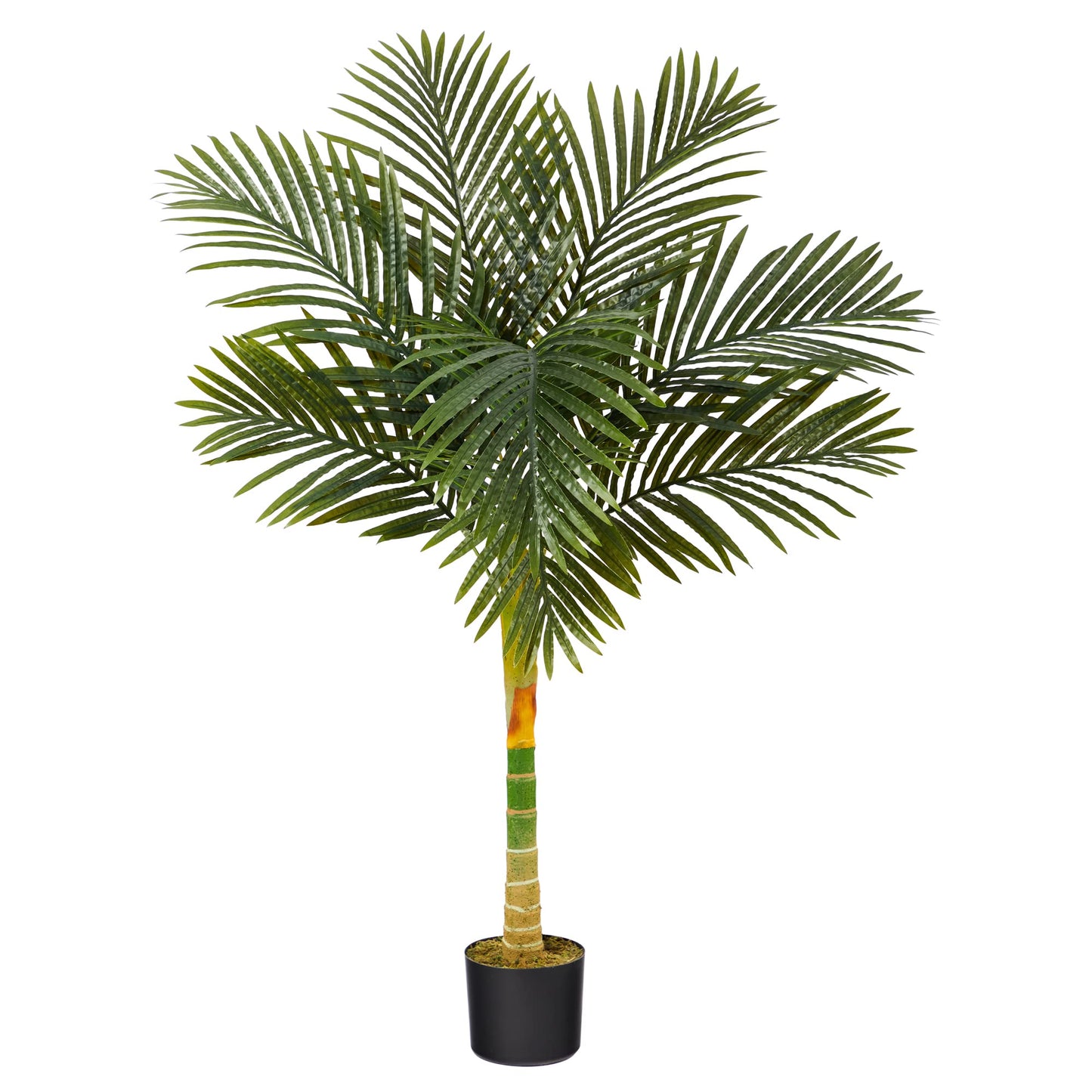 Nearly Natural 4ft Golden Cane Palm, Double Stalk Artificial Tree With Lush Realistic Foliage Maintenance Free Indoor Faux Palm Plant For Living Room, Easy Setup, Perfect Tropical Decoration