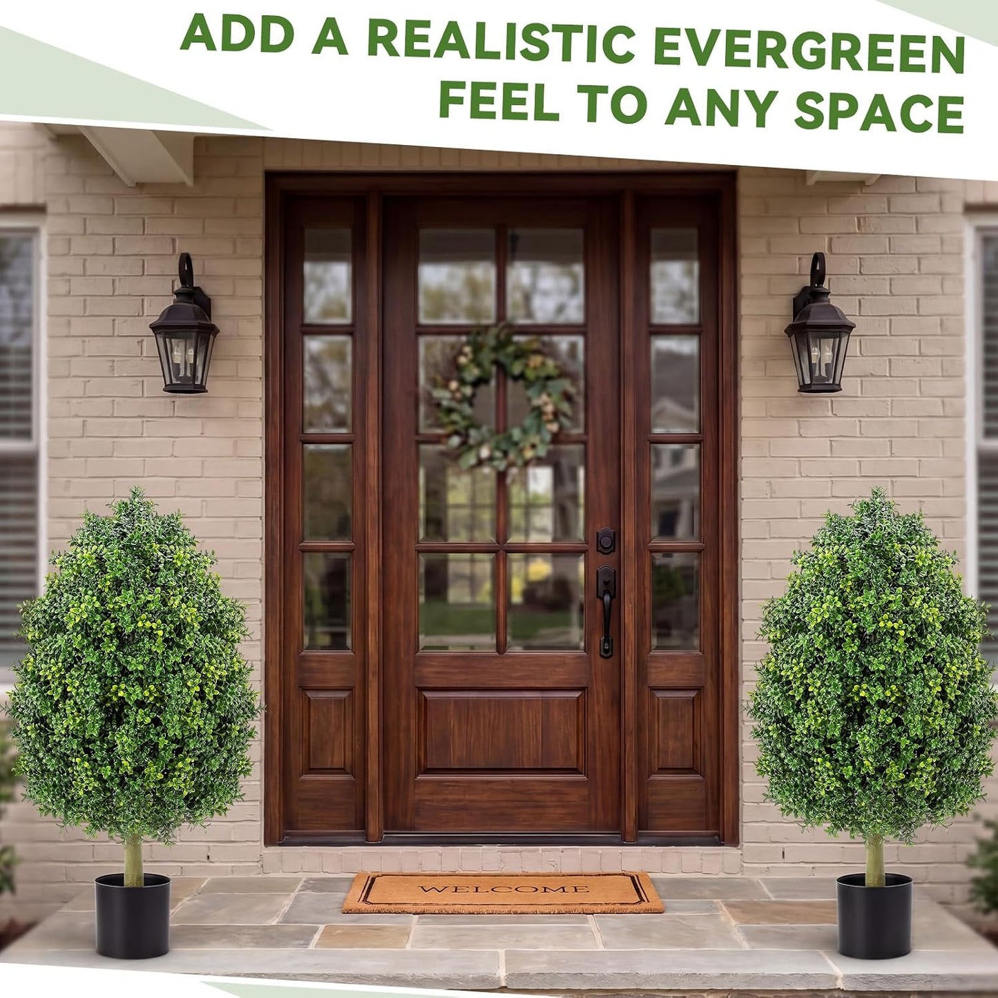 3ft Artificial Boxwood Topiary Trees Fake Bushes Potted Plants Indoor Evergreen Shrubs with Sturdy Planter for Front Porch Home Yard Decor