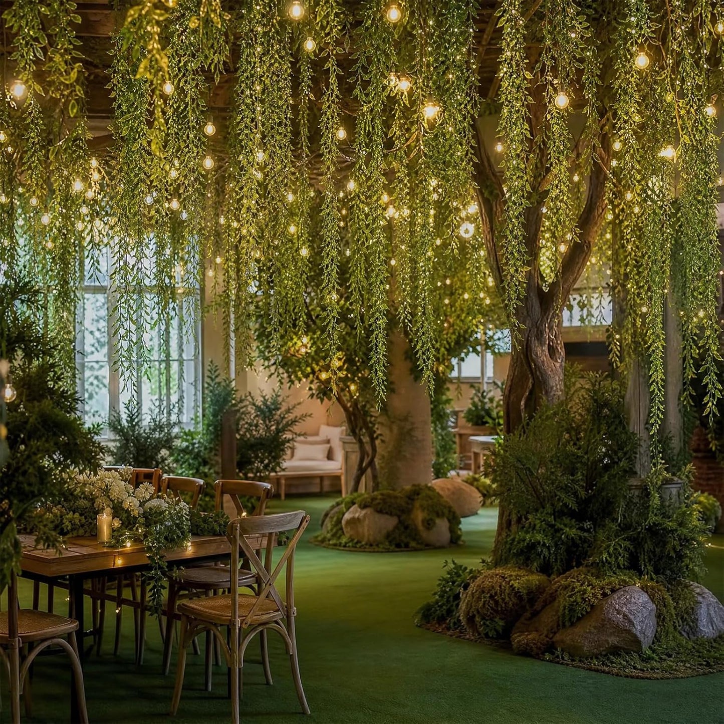 68.9ft Artificial Hanging Willow Vines Greenery Jungle Theme Decor for Woodland Forest Safari Party, Classroom Home Garden Wall Indoor Outdoor DIY Decoration