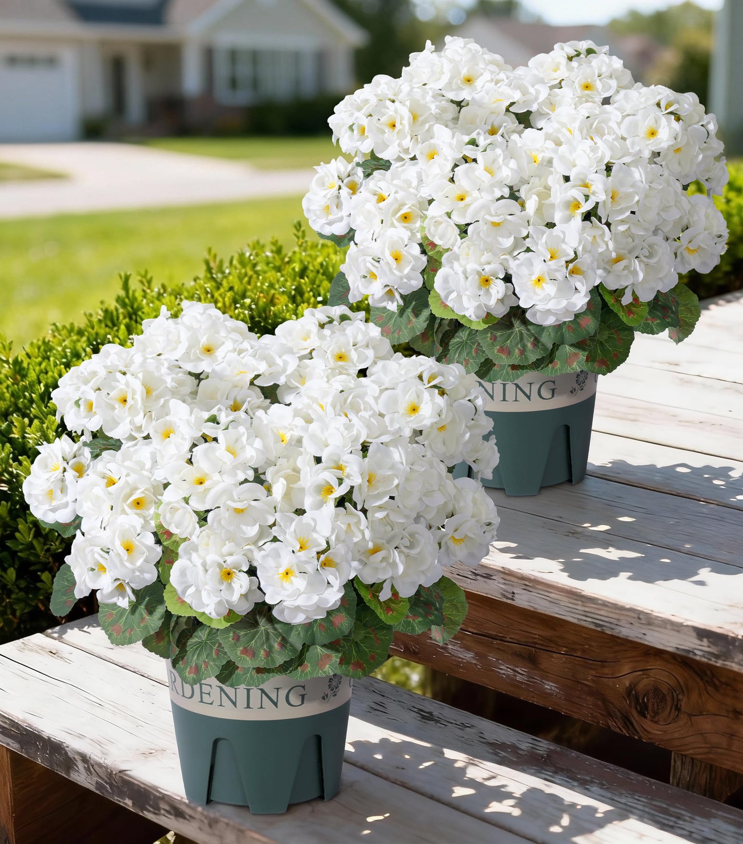 Fake Plants Artificial Flowers for Outdoors Decor, 2 Pack Fake Potted Plants Baby Breath With Green Eucalyptus Look Real UV Resistant Artificial Greenery with Pot for Outside Porch Garden Patio Yard