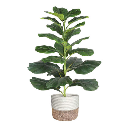 30" Artificial Fiddle Leaf Fig Tree, Realistic Fake Plants Faux Trees Indoor with Cotton Rope Basket, Artificial Plants Indoor for Apartment Home Living Room Office Decor