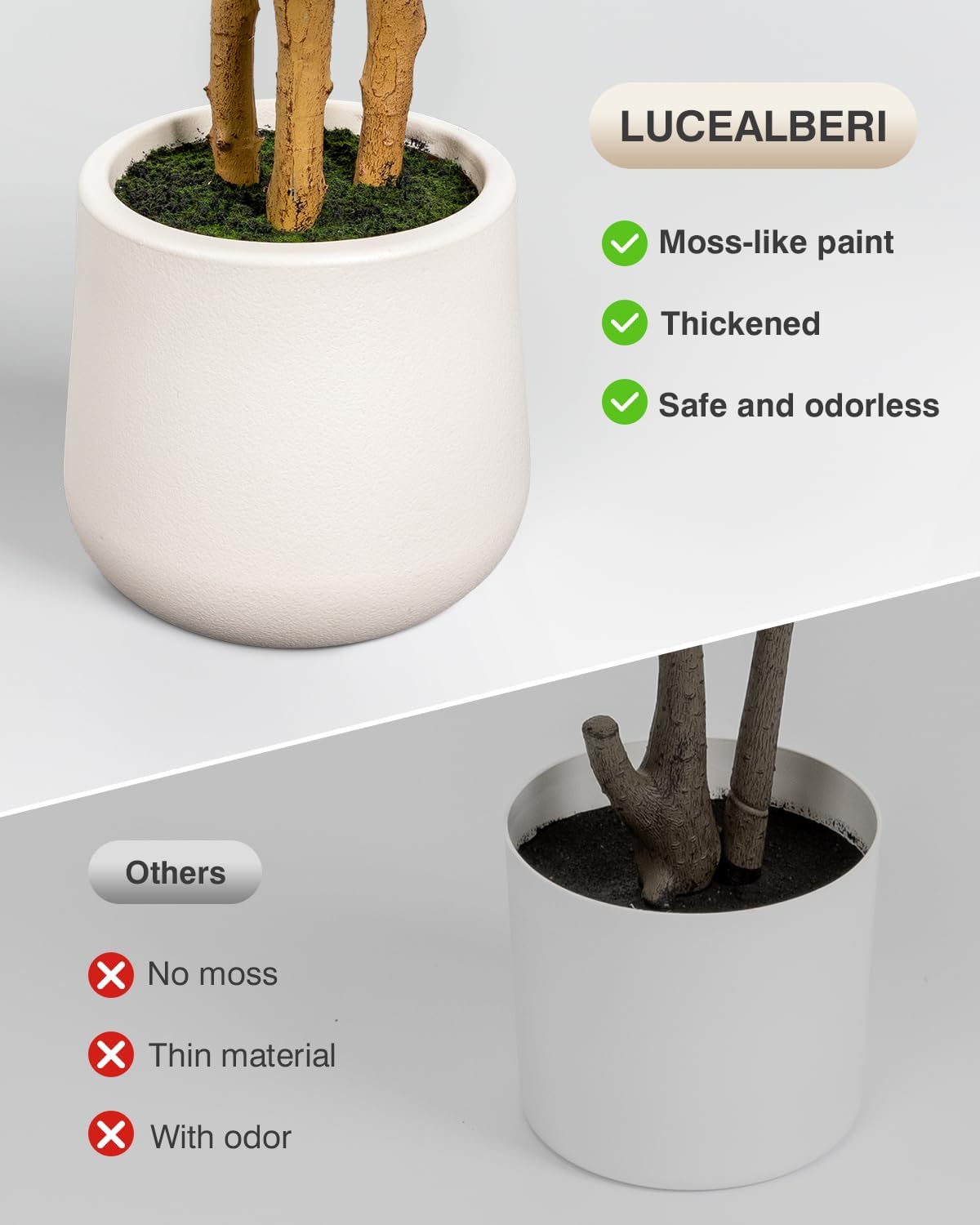 Artificial Fiddle Leaf Fig Tree in Modern White Planter, 5ft Large Fake Tree with 3 Sturdy Trunks, Fake Plants Faux Fig Tree with Moss, Lifelike Tall Artificial Plants Indoor for Office Home Decor