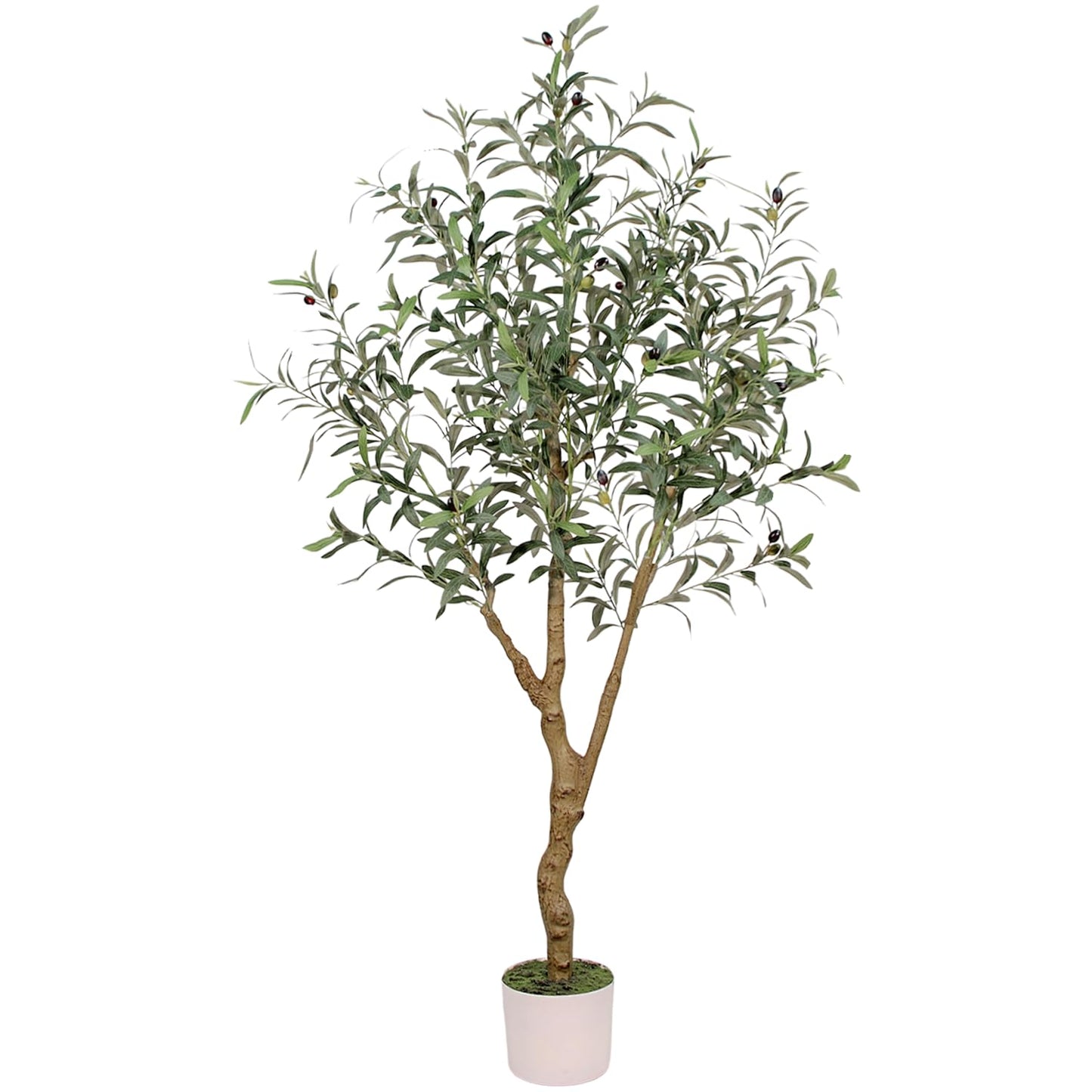 7FT Olive Trees Artificial Indoor - Realistic Artificial Olive Tree Indoor with White Planter, Large Full Fake Plants with Lifelike Fruits and Leaves for Modern Home Office Living Room Decor