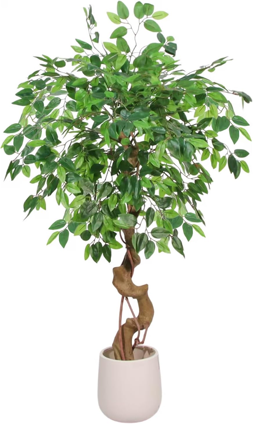 4FT Artificial Ficus Tree,Large Fake Tree with White Planter, Tall Faux Ficus Tree with Lifelike Leaves and Realistic Trunk, Artificial Plants Indoor for Décor Home Office Living Room