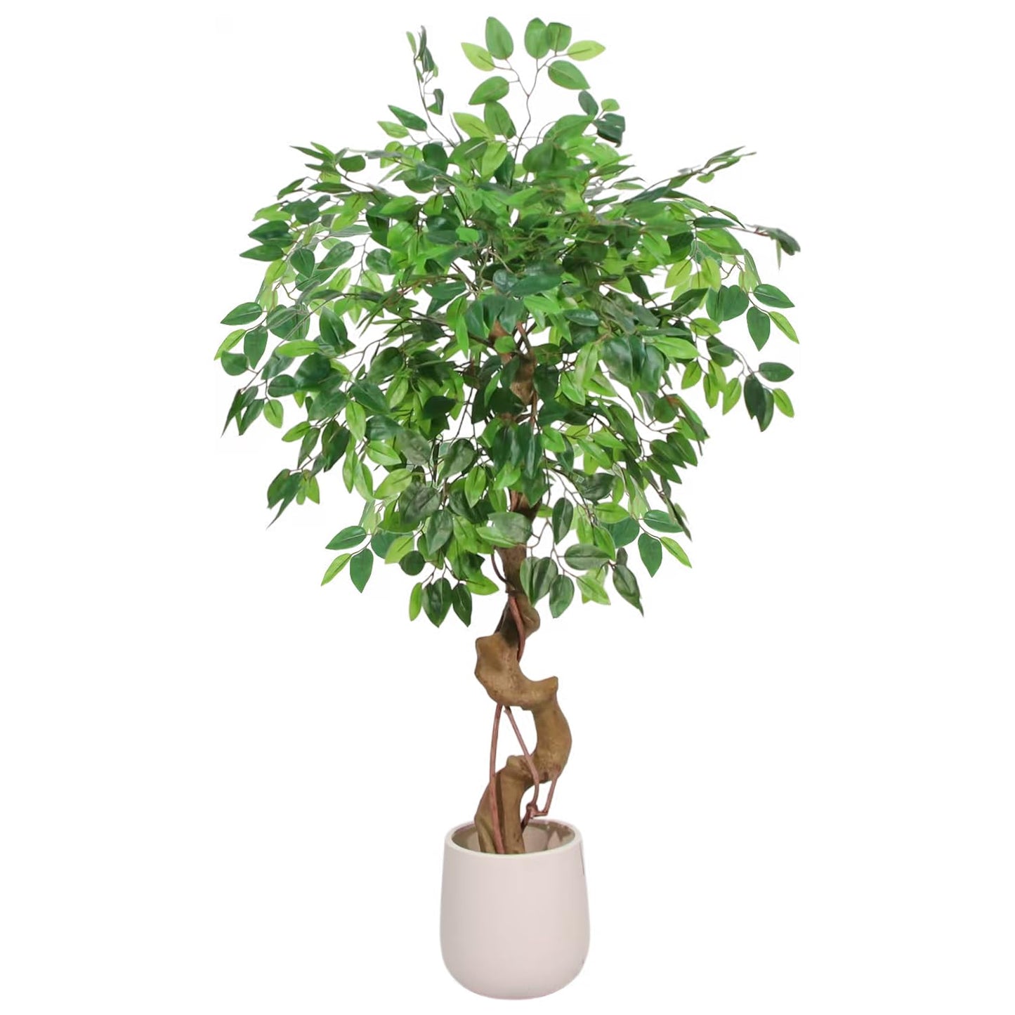 4FT Artificial Ficus Tree,Large Fake Tree with White Planter, Tall Faux Ficus Tree with Lifelike Leaves and Realistic Trunk, Artificial Plants Indoor for Décor Home Office Living Room
