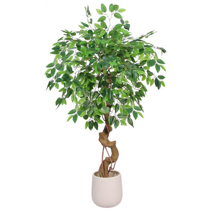 4FT Artificial Ficus Tree,Large Fake Tree with White Planter, Tall Faux Ficus Tree with Lifelike Leaves and Realistic Trunk, Artificial Plants Indoor for Décor Home Office Living Room