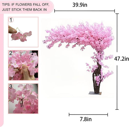 4FT Artificial Cherry Blossom Tree, Flower Trees Tall Artificial Plant, Faux Silk Plant in Pot for Home Room Porch Entryway Office Decorations Indoor Outdoor,Pink,