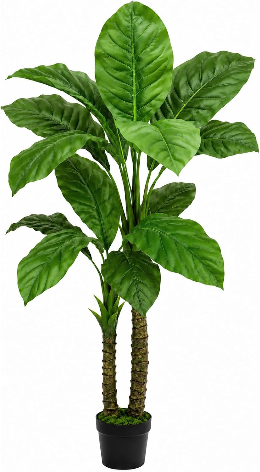 Artificial Banana Tree 6ft Tall Fake Banana Leaf Plant Faux Banana Tree with 15 Leaves Large Silk Tropical Tree for Home Mall Pool Patio Villa Indoor Outdoor Decor