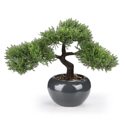Artificial Bonsai Tree 9.5 Inch Fake Plants Decor with Ceramic Pots, Faux Potted Juniper Plants Indoor Decor for Office Desk Home Table Bedroom Living Room Farmhouse Decorations