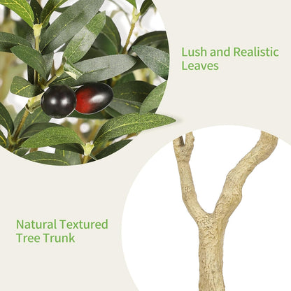 Realead 6ft Artificial Olive Tree with Tall Exquisite Planter - Realistic Faux Olive Tree with Thick Trunk and Lifelike Fruits - Large Fake Olive Tree for Home Office Decor