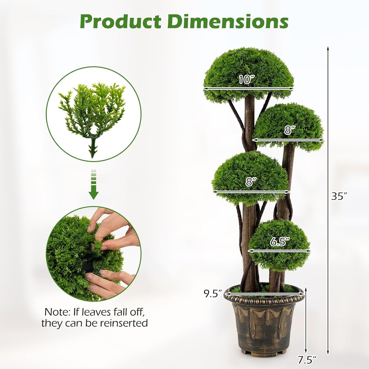 3 FT Artificial Cypress Topiary Ball Tree, Faux Greenery Plant with Cement-Filled Planter, Vines, Real Wood Trunks, Indoor Outdoor Fake Shrub Plant for Office Home Front Porch Decor