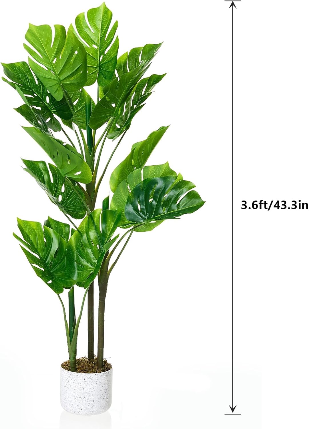 OUTLANE 3.6ft Artificial Monstera Deliciosa Plant in Pot, Lush Faux Tropical Palm Tree with 16 Lifelike Leaves, Fake Floor Plant for Indoor Outdoor Home, Office, Porch Decor