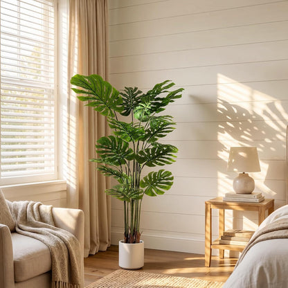 Artificial Monstera Deliciosa Plant 5.2ft, Lifelike Faux Swiss Cheese Floor Plant with 18 Leaves in Pot, Tall Fake Tropical Tree for Indoor Home Living Room Office Decor, 2 Pack