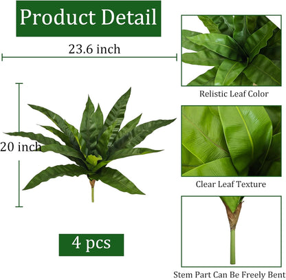 4Pcs Fake Ferns,Faux Outdoor Plants UV Resistant,3D Real Touch Fake Plants Total 60 Blades,Weatherproof Artificial Plants Outdoor Indoor for Garden Porch Home Office Living Room Decor