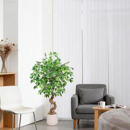 4FT Artificial Ficus Tree,Large Fake Tree with White Planter, Tall Faux Ficus Tree with Lifelike Leaves and Realistic Trunk, Artificial Plants Indoor for Décor Home Office Living Room