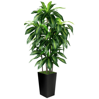 Artificial Dracaena Tree Indoor, 5FT Tall Fake Tree with White Tall Planter, Artificial Tree Fake Yucca Potted Tree for Home Office Living Room Decor, Tall Artificial Plant for Housewarming
