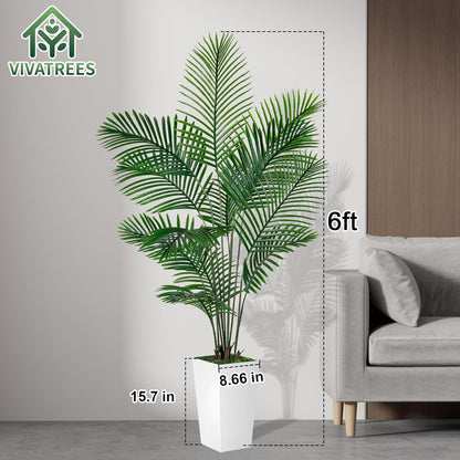 VIVATREES Palm Tree 6FT Artificial, 72in Tall Faux Palm Tree with 15.7 White Planter, Fake Potted Tree for Indoor & Outdoor Home Office Decor