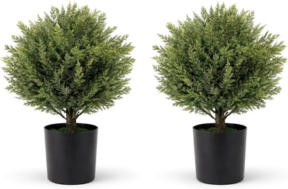 Artificial Outdoor Plants Topiary Cedar Trees Faux Trees Potted Bushes Shrubs UV Resistant - Realistic Artificial Plants Outdoor Dense Greenery Ball Tree for Front Porch Patio Garden