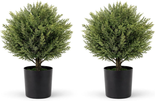 Artificial Outdoor Plants Topiary Cedar Trees Faux Trees Potted Bushes Shrubs UV Resistant - Realistic Artificial Plants Outdoor Dense Greenery Ball Tree for Front Porch Patio Garden