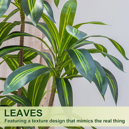 Artificial Dracaena Tree 5FT Tall, Faux Dracaena Tree Indoor, Fake Yucca Plant Potted, Tropical Floor Plant with Lifelike Leaves for Home Office Living Room Indoor Outdoor Decor