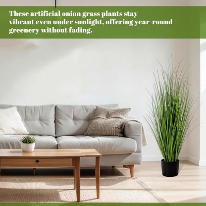 Jexine 4 Pieces Tall Artificial Grass Plant Potted Artificial Greenery Floor Plants Fake Pampas Grass Tall in Pot for Housewarming Gift House Garden Bathroom Lobby Indoor Outdoor (Green,3 ft)