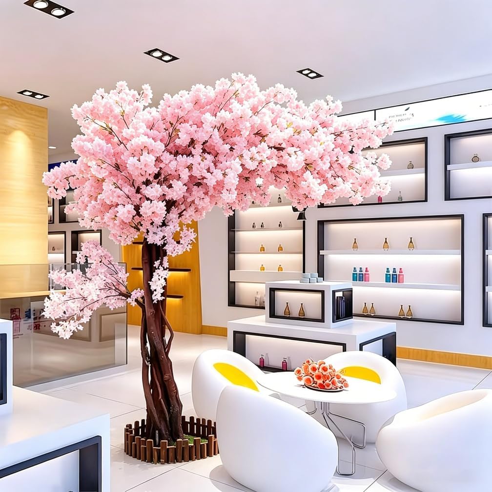 4FT Artificial Cherry Blossom Tree, Flower Trees Tall Artificial Plant, Faux Silk Plant in Pot for Home Room Porch Entryway Office Decorations Indoor Outdoor,Pink,