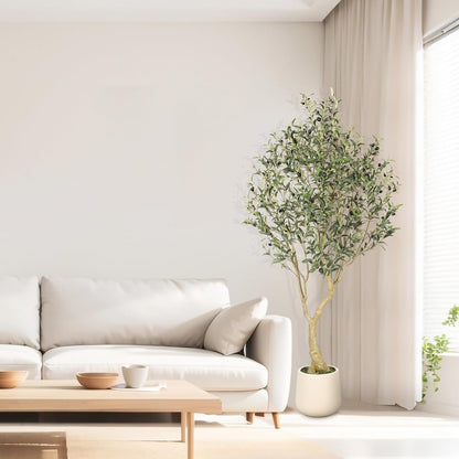 Realead 6ft Artificial Olive Tree with Tall Exquisite Planter - Realistic Faux Olive Tree with Thick Trunk and Lifelike Fruits - Large Fake Olive Tree for Home Office Decor