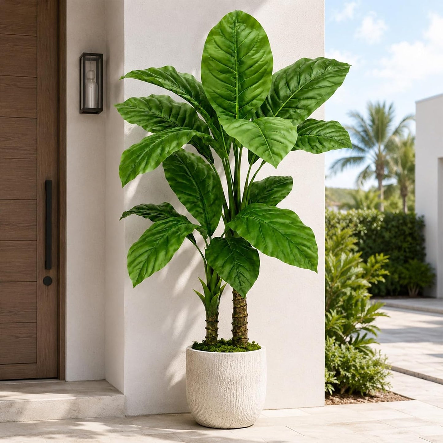Artificial Banana Tree 6ft Tall Fake Banana Leaf Plant Faux Banana Tree with 15 Leaves Large Silk Tropical Tree for Home Mall Pool Patio Villa Indoor Outdoor Decor