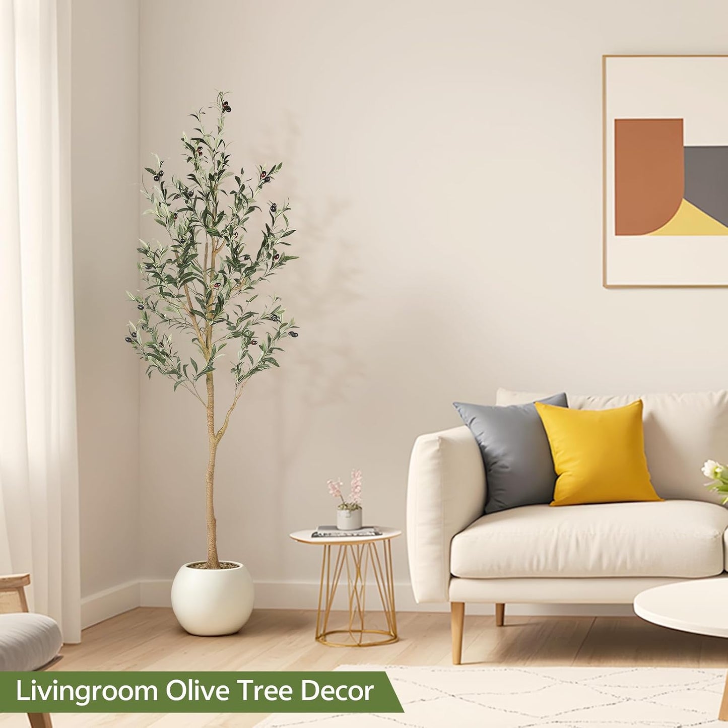 Realead 6ft Artificial Olive Tree, Tall Faux Olive Tree Plants, Fake Potted Olive Silk Tree with Branches and Fruits, Artificial Trees for Modern Home Office Living Room Floor Decor Indoor (72in)