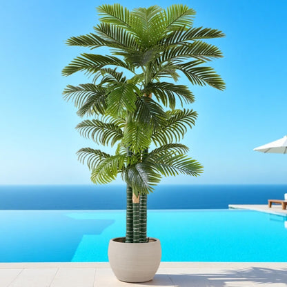 FloraFairy 6FT Artificial Coconut Palm, Faux Coconut Silk Palm Tree, Tropical Fake Trees for Indoor Outdoor, Large Sago Palm Plant for Home Office Garden Patio Poolside, 1 Pack