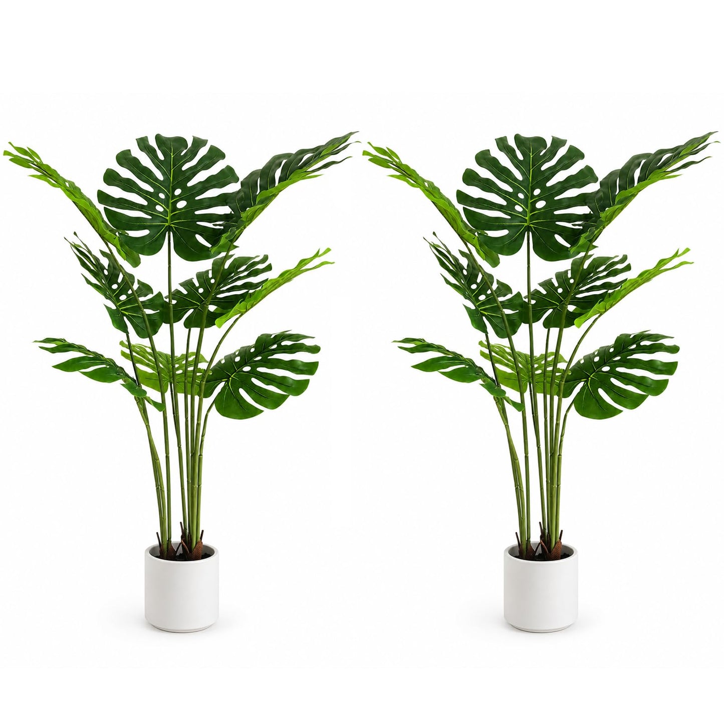 Artificial Monstera Deliciosa Plant 5.2ft, Lifelike Faux Swiss Cheese Floor Plant with 18 Leaves in Pot, Tall Fake Tropical Tree for Indoor Home Living Room Office Decor, 2 Pack