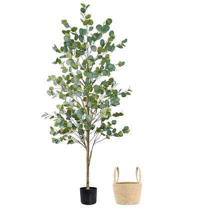 Caxchiling Faux Eucalyptus Tree 6FT, Artificial Potted Tree for Indoor Outdoor, Fake Floor Plants with Natural Wood Trunk, Home Office Living Room Bedroom Decor