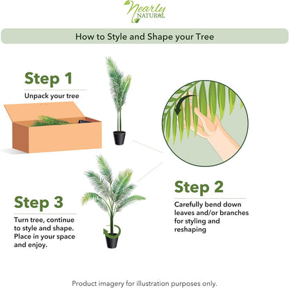 Nearly Natural 4ft Golden Cane Palm, Double Stalk Artificial Tree With Lush Realistic Foliage Maintenance Free Indoor Faux Palm Plant For Living Room, Easy Setup, Perfect Tropical Decoration