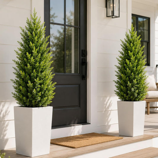 3FT Artificial Topiary Cedar Trees, UV-Resistant Outdoor Faux Pine Shrubs Plants, Realistic Fake Plants Front Porch Decor, Artificial Bushes Cypress for Home Front Door Offices