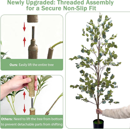 Caxchiling Faux Eucalyptus Tree 6FT, Artificial Potted Tree for Indoor Outdoor, Fake Floor Plants with Natural Wood Trunk, Home Office Living Room Bedroom Decor