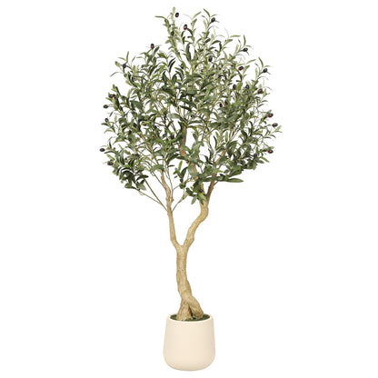 Realead 6ft Artificial Olive Tree with Tall Exquisite Planter - Realistic Faux Olive Tree with Thick Trunk and Lifelike Fruits - Large Fake Olive Tree for Home Office Decor