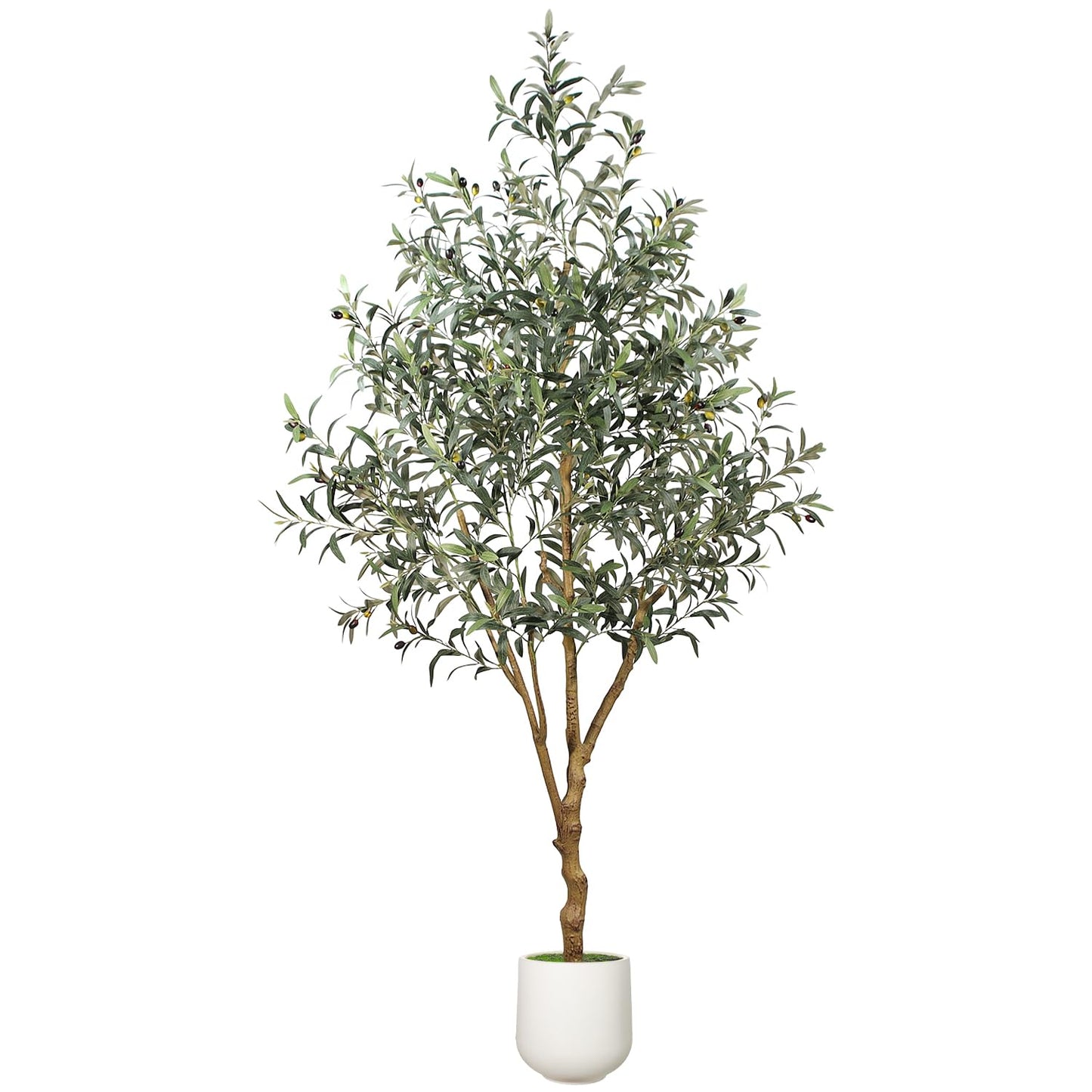 7FT Olive Trees Artificial Indoor - Realistic Artificial Olive Tree Indoor with White Planter, Large Full Fake Plants with Lifelike Fruits and Leaves for Modern Home Office Living Room Decor