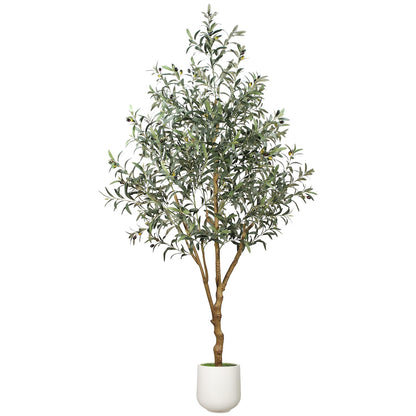 7FT Olive Trees Artificial Indoor - Realistic Artificial Olive Tree Indoor with White Planter, Large Full Fake Plants with Lifelike Fruits and Leaves for Modern Home Office Living Room Decor