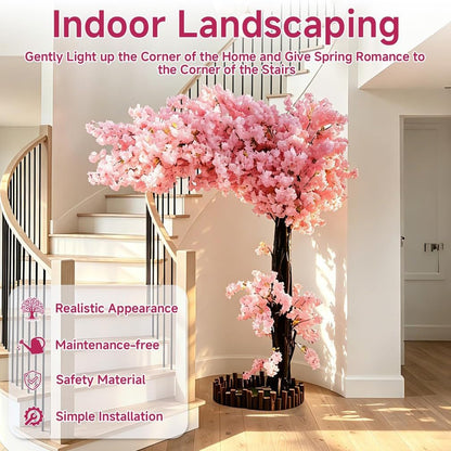 4FT Artificial Cherry Blossom Tree, Flower Trees Tall Artificial Plant, Faux Silk Plant in Pot for Home Room Porch Entryway Office Decorations Indoor Outdoor,Pink,