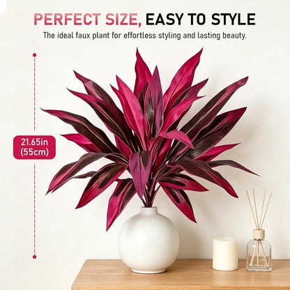 2pcs Large Realistic Artificial Boston Fern & Dragon's Blood Tree Artificial Turf UV Resistant Red Cordyline Ti Plants Red/Pink Vibrant Purple Leaves (A)