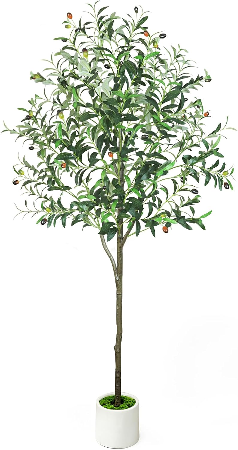 6ft Olive Trees Artificial Indoor with Pot, Faux Fake Olive Tree with Realistic Wood Trunk and Lifelike Fruits, Large Faux Plant for Home Living Room Entryway Office Decor