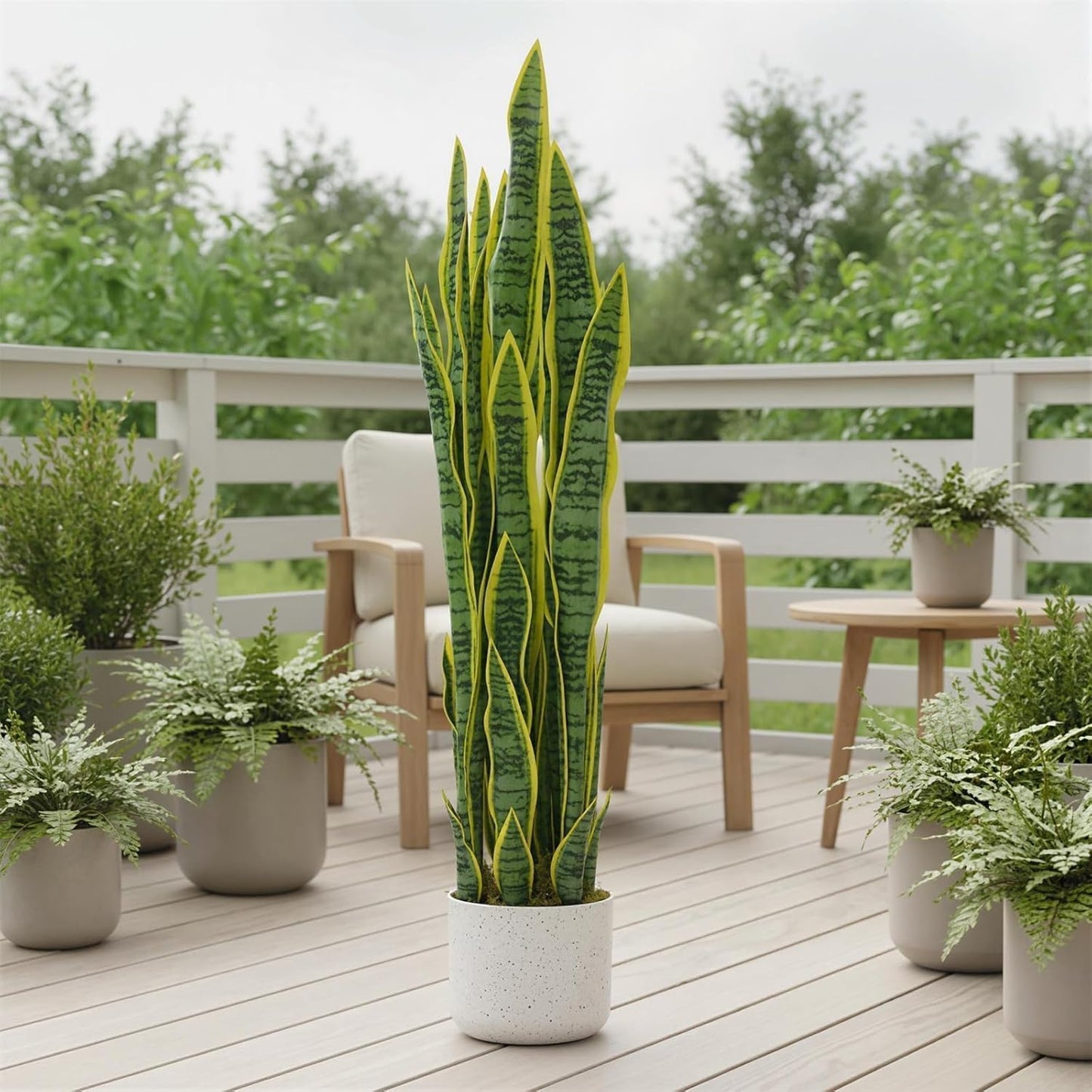 3FT Tall Artificial Trees, Fake Snake Plant with White Planter & 33 Realistic Leaves, Large Potted Artificial Sansevieria Mother in Law Tongue Plant, for Living Room Hallway Entryway