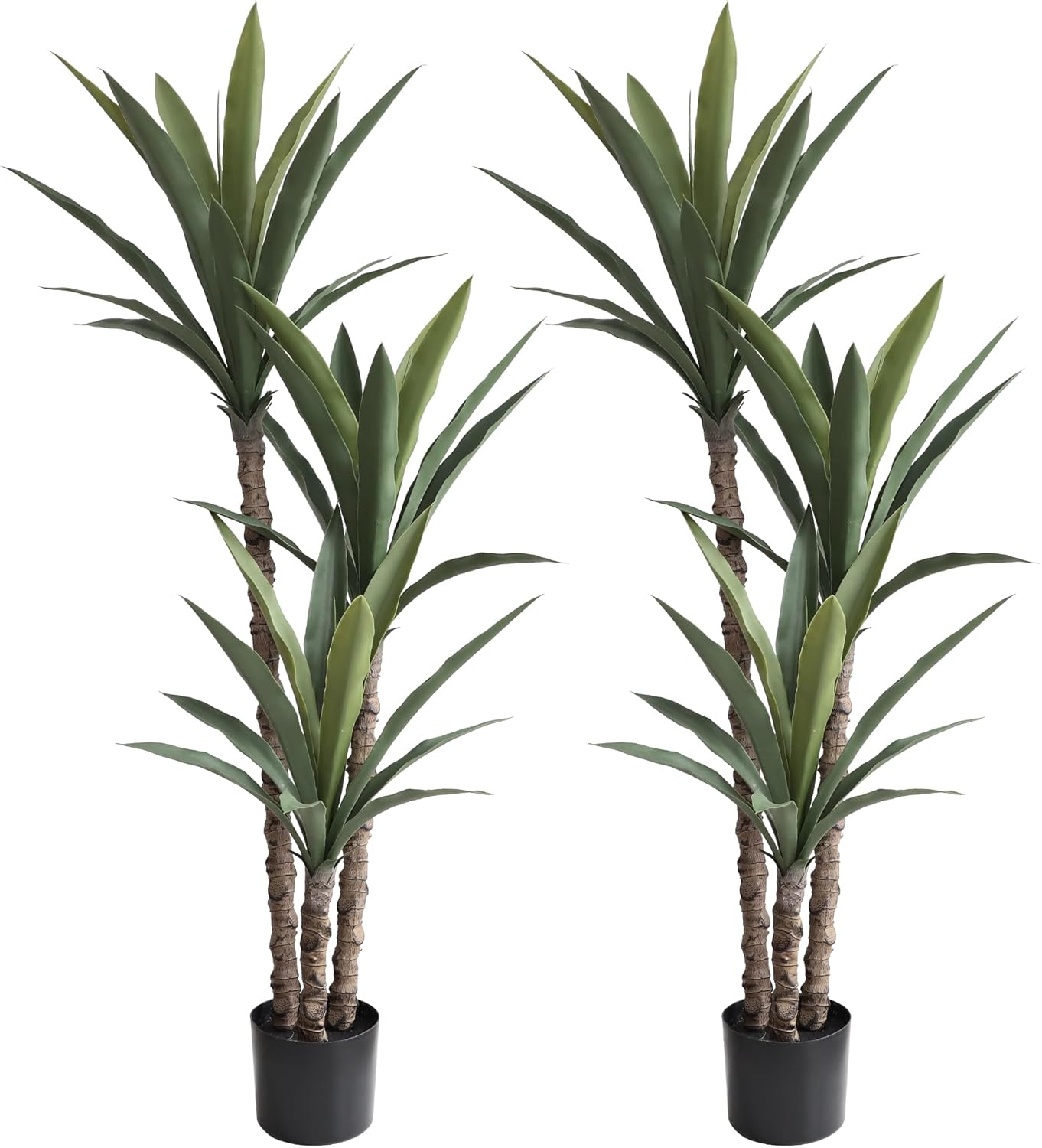 momoplant 2 Pack Artificial Agave Trees 4.5Ft Faux Agave Plant with 3 Heads Silk Faux Tree in Plastic Pot for Home Garden Office Decor