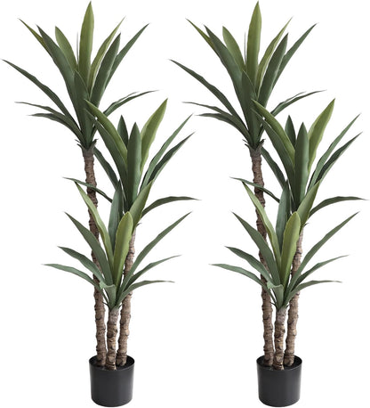 momoplant 2 Pack Artificial Agave Trees 4.5Ft Faux Agave Plant with 3 Heads Silk Faux Tree in Plastic Pot for Home Garden Office Decor