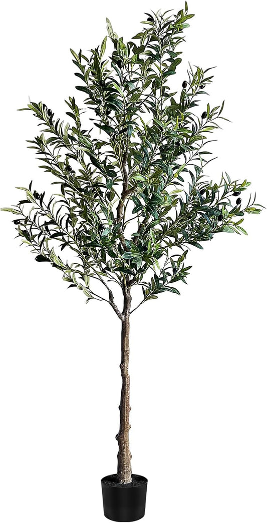 7FT Artificial Olive Tree for Indoor Decor – Large Realistic Silk Olive Tree with Lush Branches & Olive Fruits, Weighted Anti-Tip Base, Low Maintenance for Home, Office & Commercial Spaces