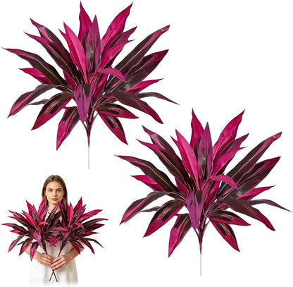 2pcs Large Realistic Artificial Boston Fern & Dragon's Blood Tree Artificial Turf UV Resistant Red Cordyline Ti Plants Red/Pink Vibrant Purple Leaves (A)